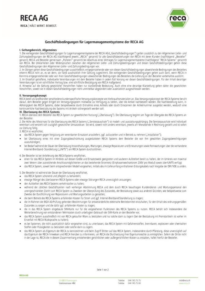 Geschäftsbedingungen für automatisierte Bestellsysteme